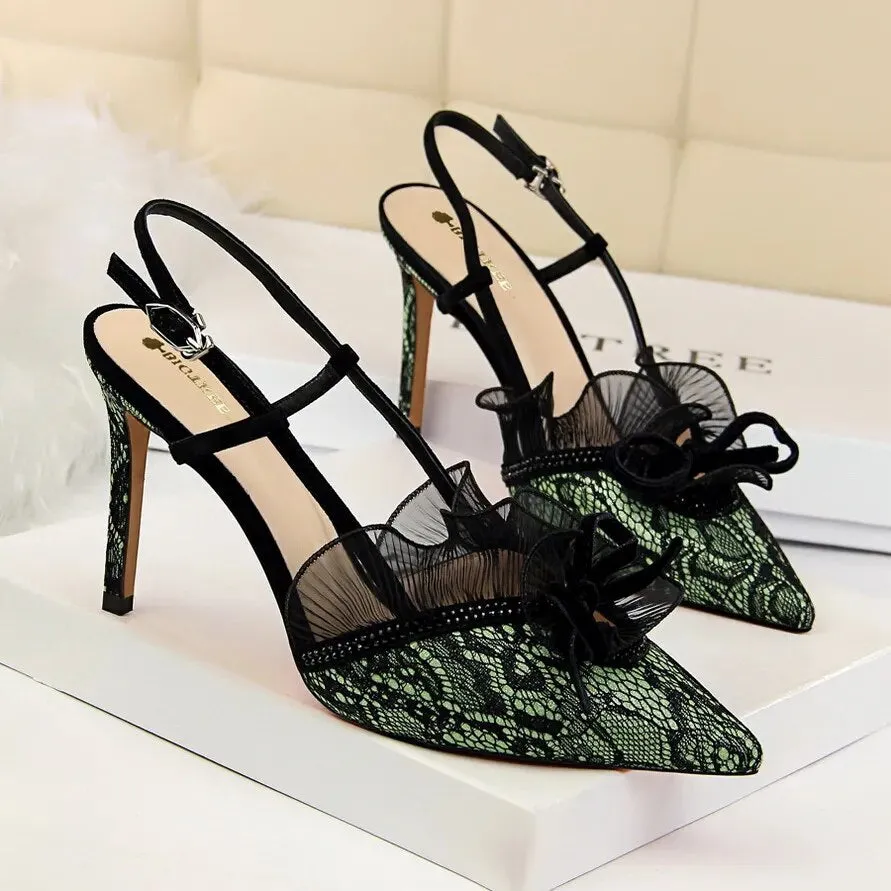 Ruffle Lace Mesh Heels