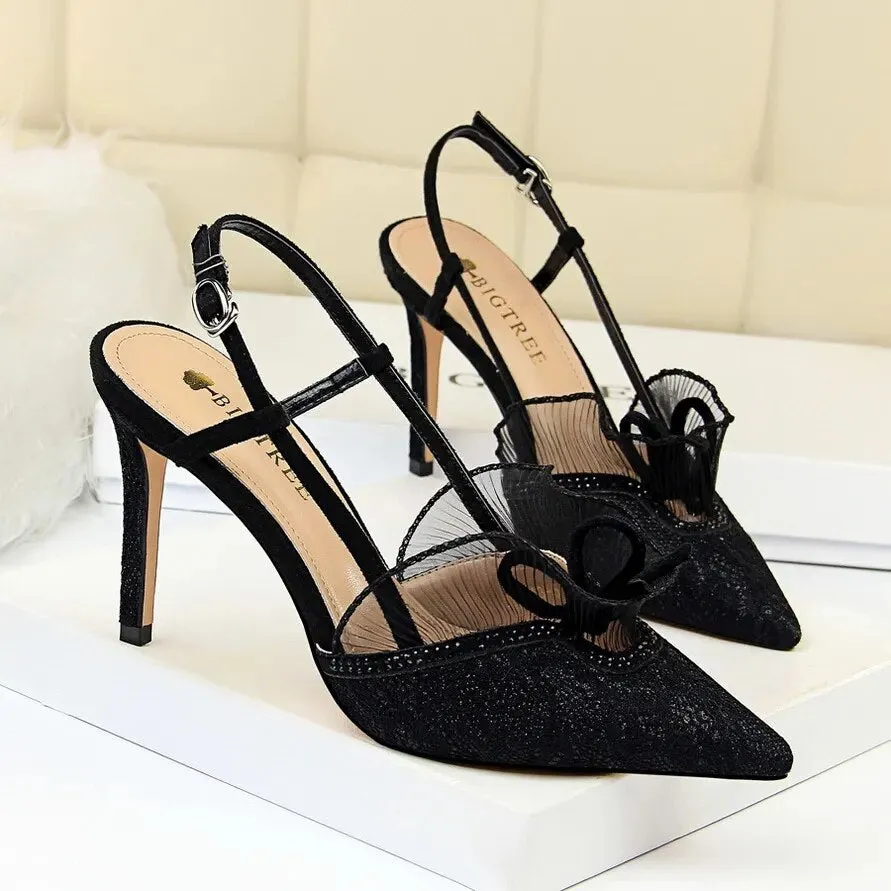 Ruffle Lace Mesh Heels