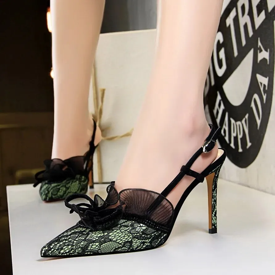 Ruffle Lace Mesh Heels