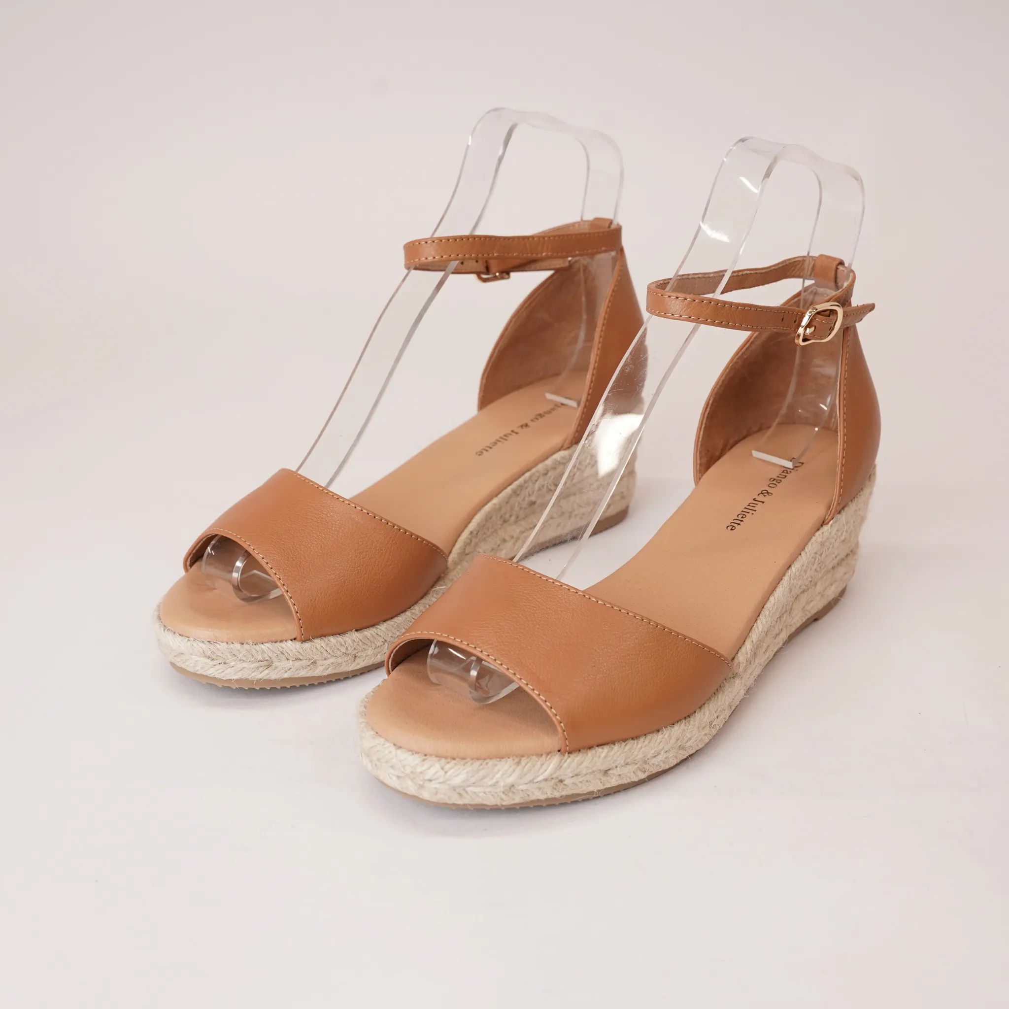 Skip Dark Tan Leather Espadrille Wedges