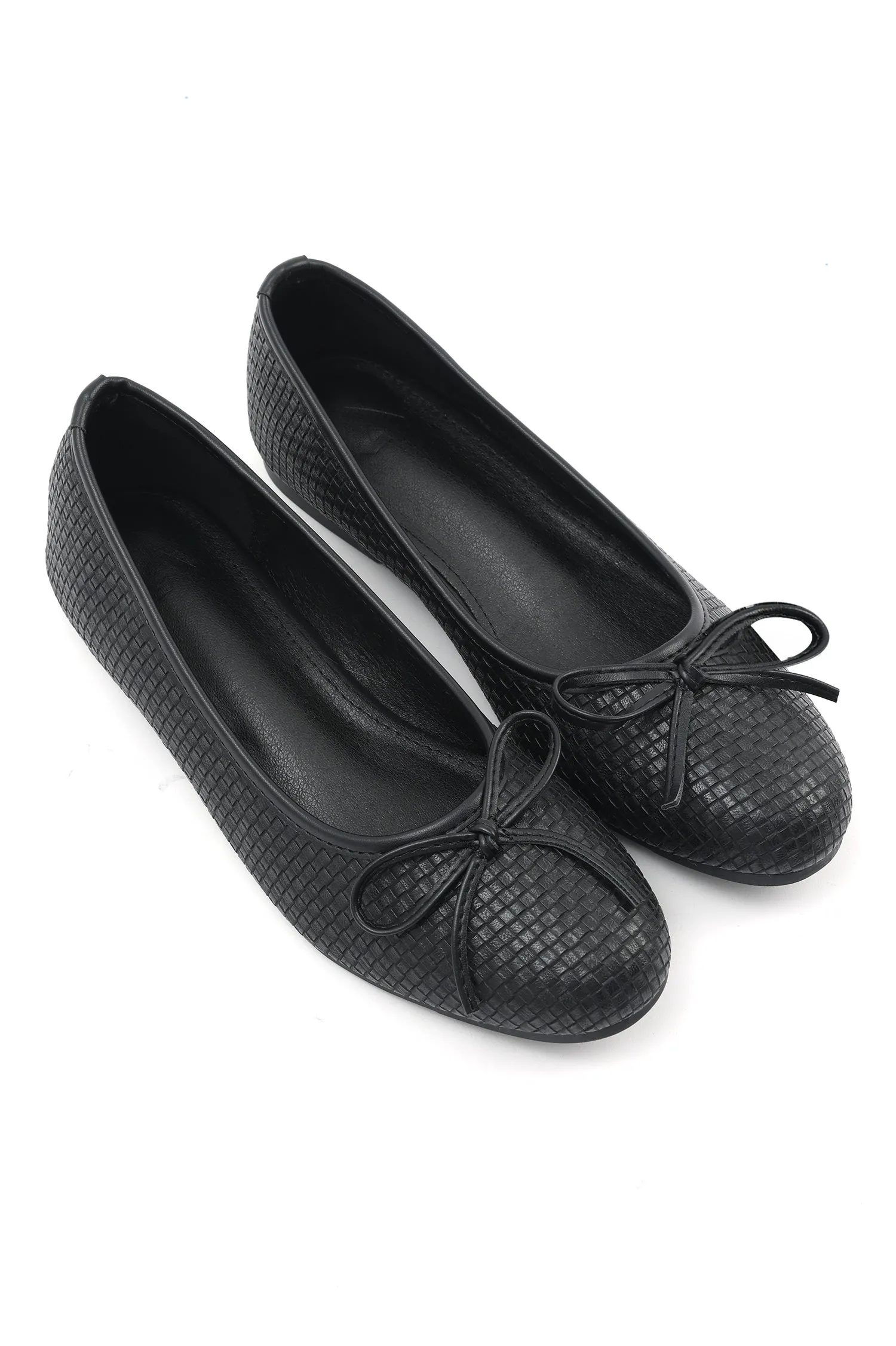 TEXTURED BOX BALLET FLATS-BLACK