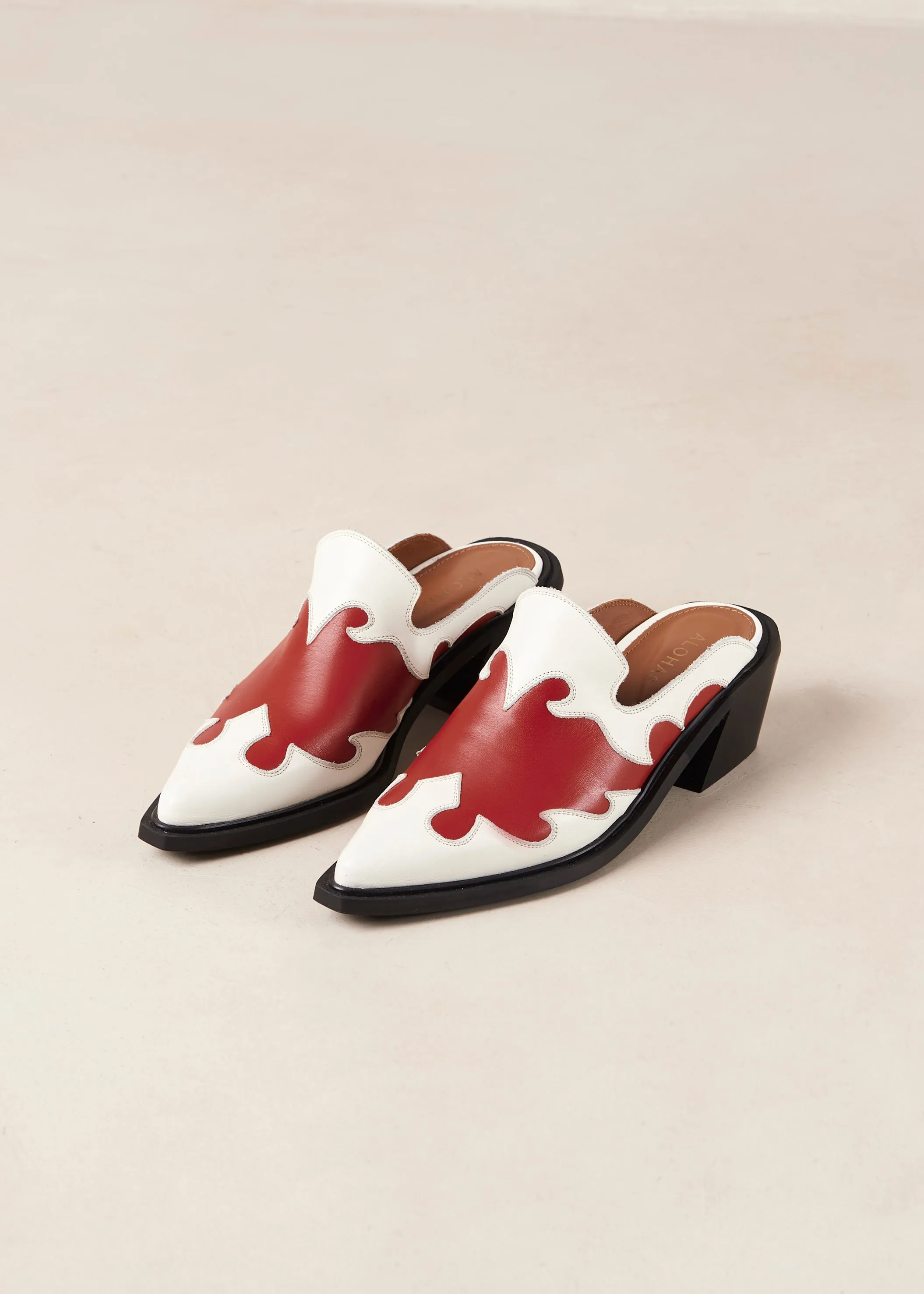 Weston Leather Mules Bicolor Red Cream