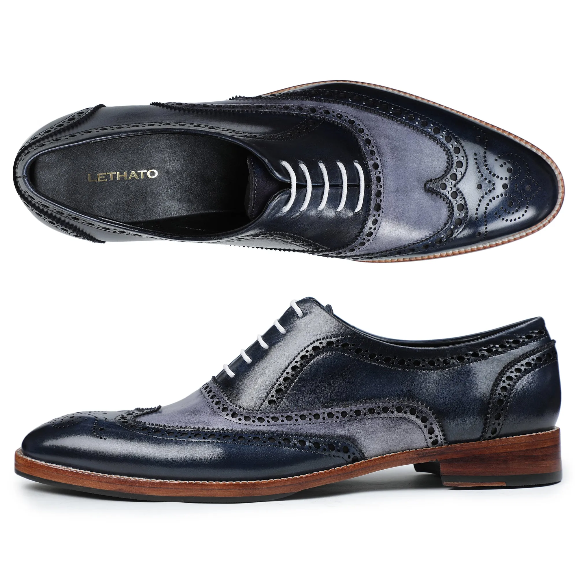 Wingtip Brogue Oxford - Navy & Grey